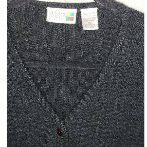 Claudia Barnes Black V-neck Button Close Cardigan Sweater Size LP - Picture 4 of 4